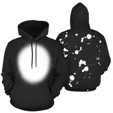 Load image into Gallery viewer, Black Hoodie Bleach Front, Splatter Back All Over Print Hoodie Unisex