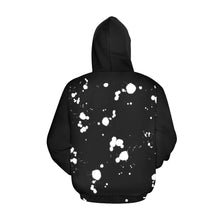Load image into Gallery viewer, Black Hoodie Bleach Front, Splatter Back All Over Print Hoodie Unisex