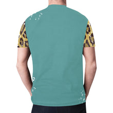 Load image into Gallery viewer, Leopard Turquoise "Bleach" Front New All Over Print T-shirt for Men (Model T45)