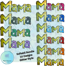 Load image into Gallery viewer, Softball Mama Full Collection Bundle Designs (Light, Dark, Glitter Color Designs PNG Transparent Downloads)- Mock-up Included