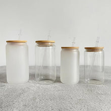 Load image into Gallery viewer, Blank Sublimation Glass with Bamboo Lid and Platic Straw