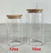 Load image into Gallery viewer, Blank Sublimation Glass with Bamboo Lid and Platic Straw