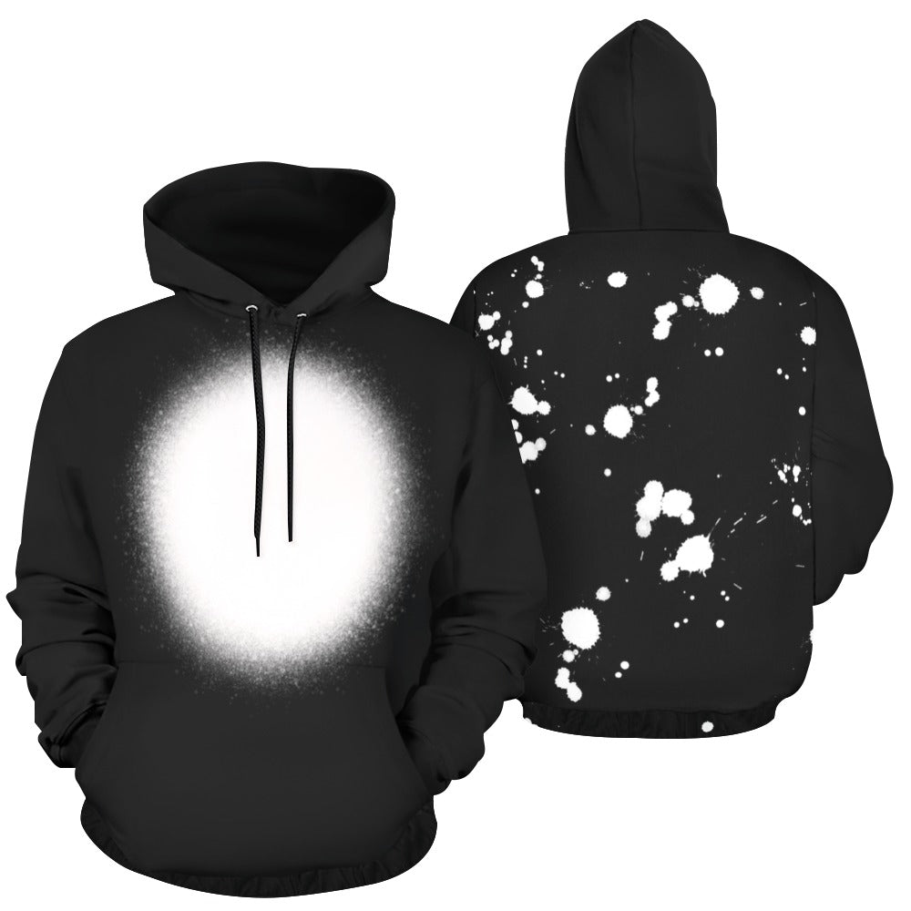 Black Hoodie Bleach Front, Splatter Back All Over Print Hoodie Unisex