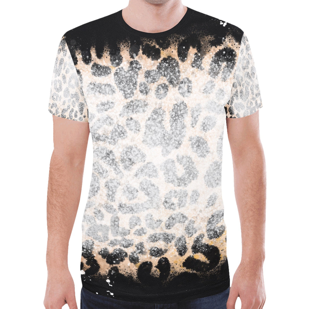 Black Leopard Bleach Front and Sleeves New All Over Print T-shirt for Men (Model T45)