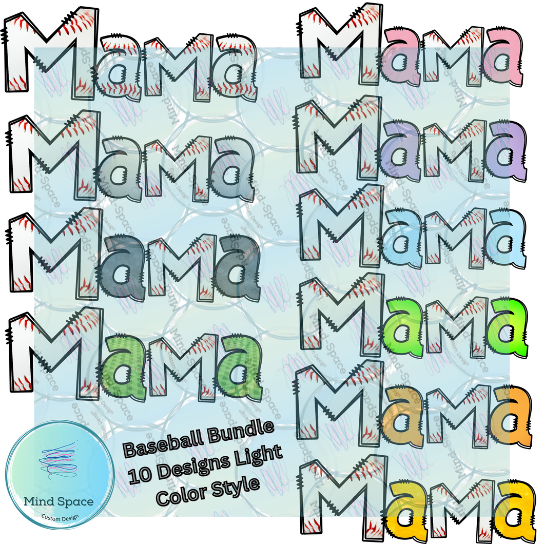 Baseball Mama Full Collection Bundle Designs (Light, Dark, Glitter Color Designs PNG Transparent Downloads)- Mock-up Included