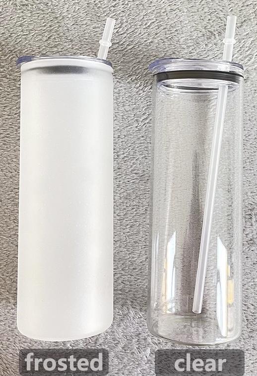 Glass Tumbler 25 oz. Frosted or Clear with Lid and Straw