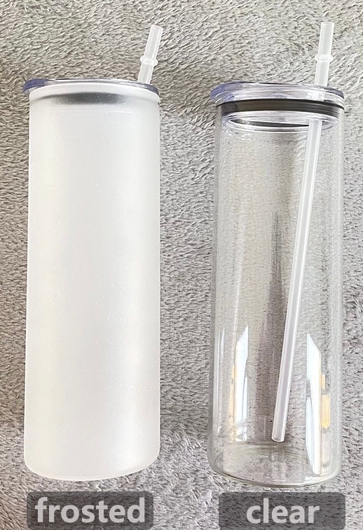 *Pre-Order Glass Tumbler 25 oz. Frosted or Clear with Lid and Straw