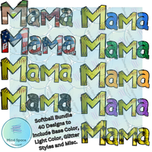 Load image into Gallery viewer, Softball Mama Full Collection Bundle Designs (Light, Dark, Glitter Color Designs PNG Transparent Downloads)- Mock-up Included
