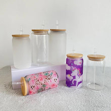 Load image into Gallery viewer, Blank Sublimation Glass with Bamboo Lid and Platic Straw
